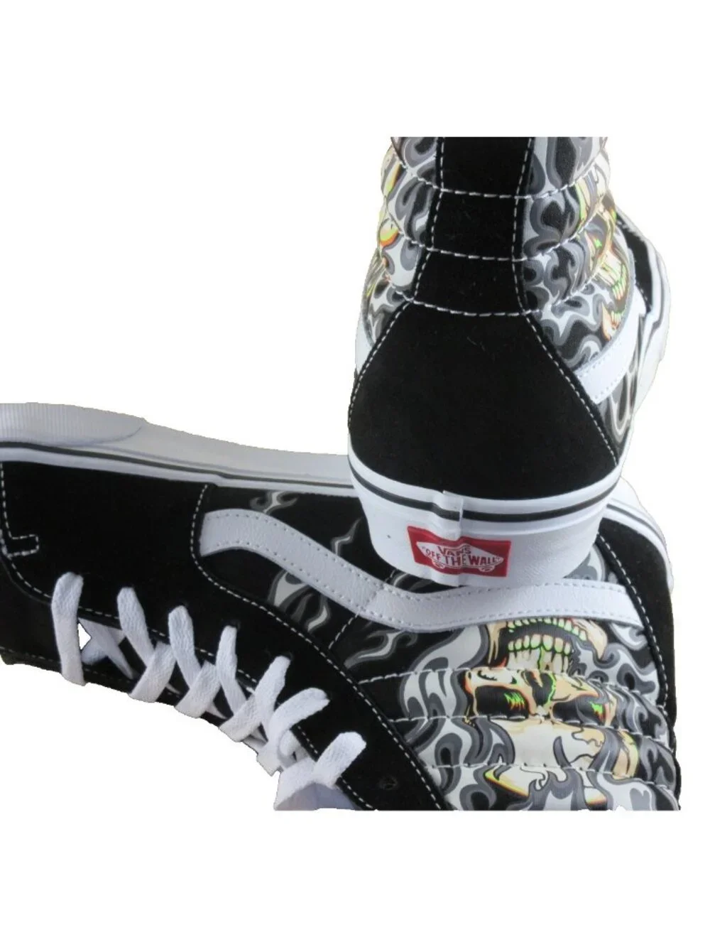 Vans Men's Sk8-Hi Flame Skull Black True White Canvas Suede shoes Size 11 NEW